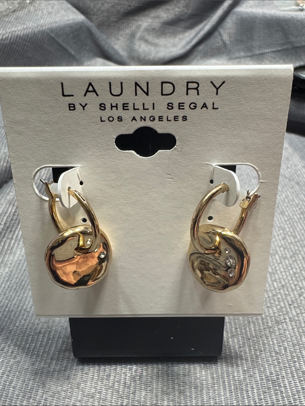 Laundry By Shelli Segal Gold-Tone Hammered Hoop Drop Earrings with Crystals
